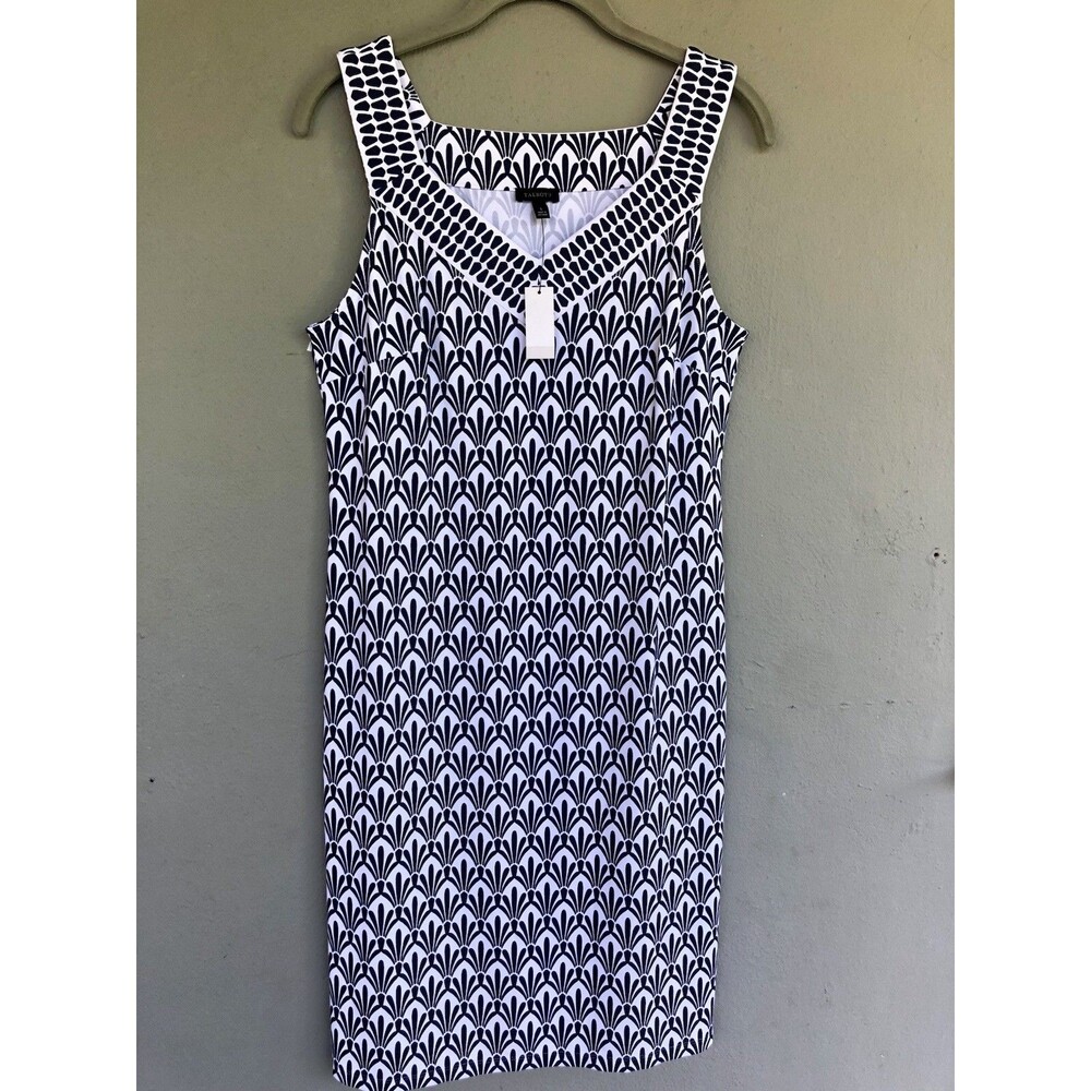 Talbots Effortless Jersey Dress S Blue White Fan Print Sleeveless V Neck Coastal - Picture 7 of 13